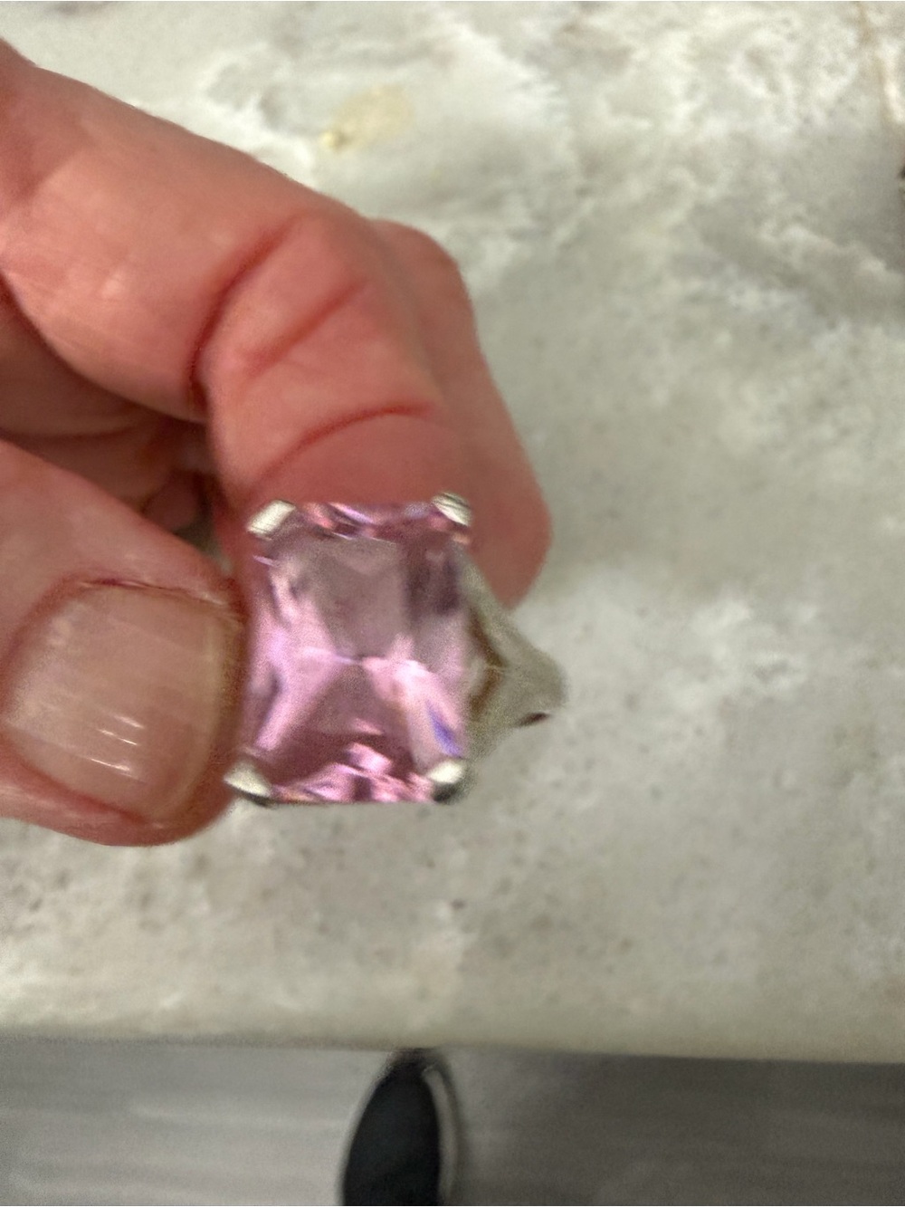 Premier Lavender-Pink Cushion-Cut Silver-Tone Ring